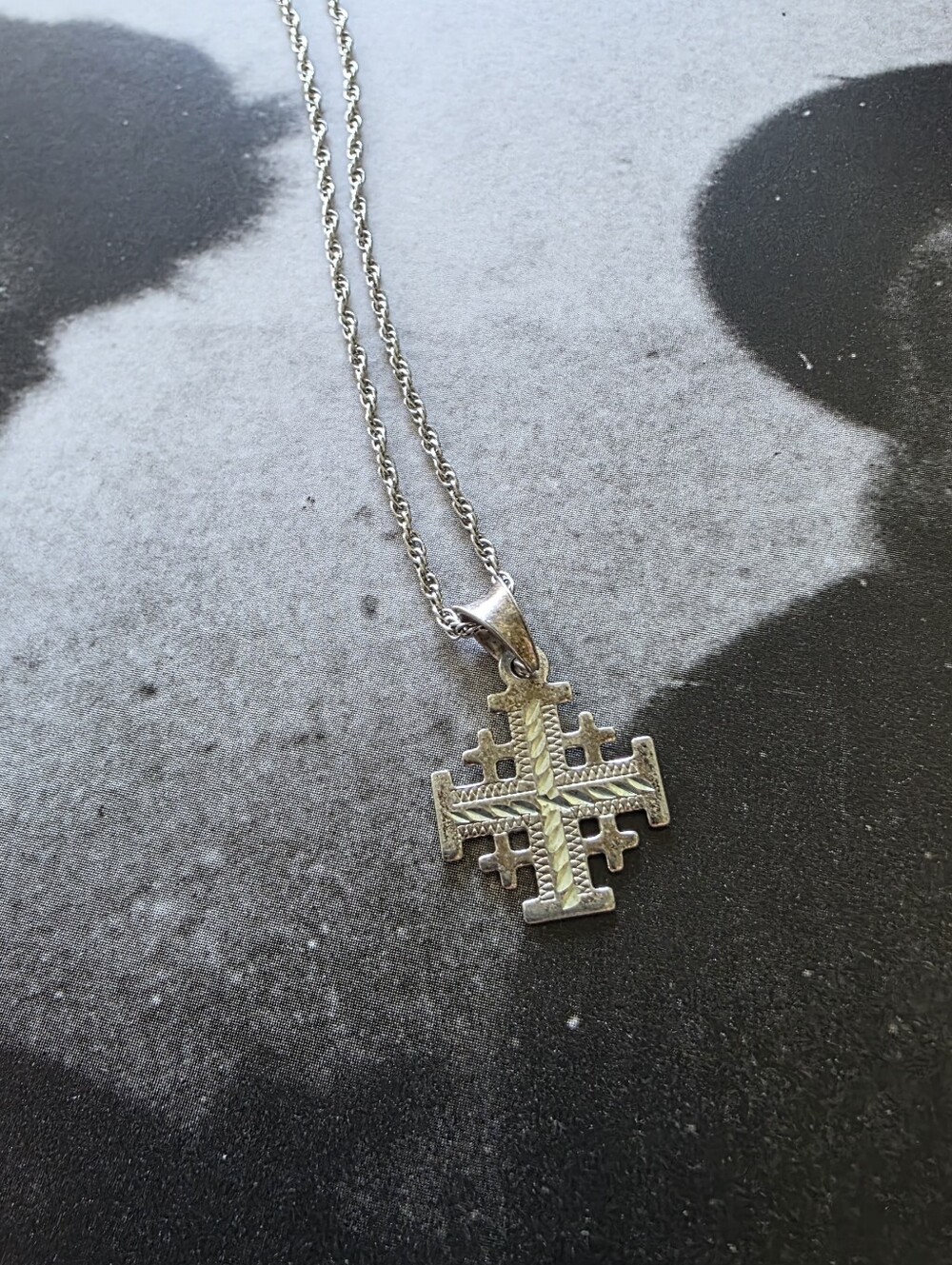 Vintage Sterling Silver Cross Jerusalem 925 Cross Necklace 18" Chain - Holy Land